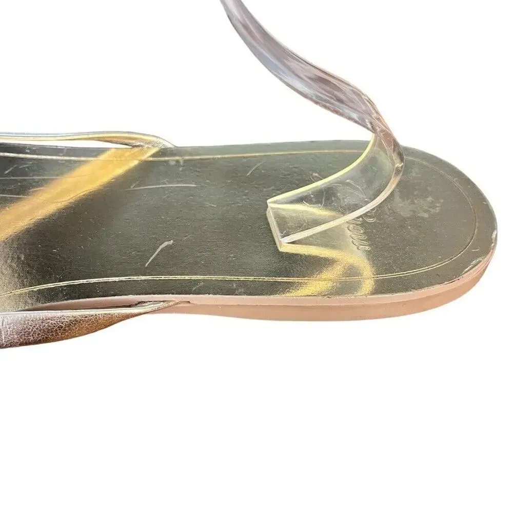 J Crew Gold Metallic Womens Leather Flats Thongs Flip Flops Slides Sandals sz 10